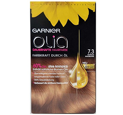 Garnier Olia pelo Color 7.3 Oro Rubio Oscuro, contiene 60% Flores de aceites – sin amoniaco