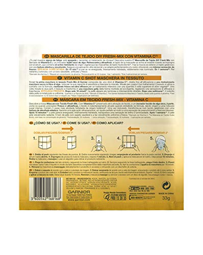 Garnier Skin Active Fresh-Mix Mascarilla de Tejido con Vitamina C, Energiza e Ilumina, para Pieles Deshidratadas - 4 unidades
