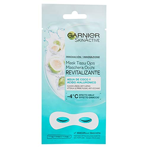 Garnier SkinActive Mascarilla de Tela Contorno de Ojos Revitalizante y Anti-Ojeras con Ácido Hialurónico y Agua de Coco