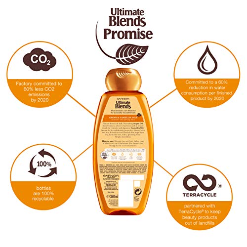 Garnier Ultimate Blends Champú | Maravilloso transformador con aceite de argán marroquí y aceite de camelia para cabello brillante y nutrido | 150 ml