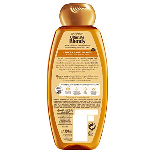 Garnier Ultimate Blends Champú | Maravilloso transformador con aceite de argán marroquí y aceite de camelia para cabello brillante y nutrido | 150 ml