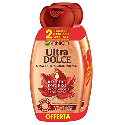 Garnier Ultra Dolce Champú, aceite de almendras y jarabe de arce, 3 x paquete de 2