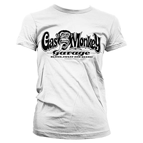 Gas Monkey Garage Oficialmente Licenciado Logo Mujer Camiseta (Blanco), XX-Large