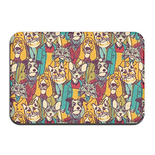 gatetop Grupo Grande de Mascotas Parecidas a Personas Alfombras de Piso al Aire Libre Entrada Antideslizante Alfombras de Puerta para Mascotas 23"x17 Pulgadas