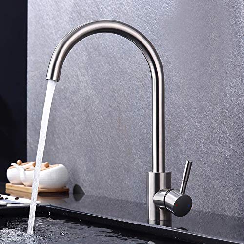 GAVAER Grifo Cocina, 360° Caño Giratorio Grifo de Cocina, Grifo Mezclador Cocina(para Agua Fría y Caliente), Grifos de cocina de acero inoxidableAnticorrosión y Más Duradera.