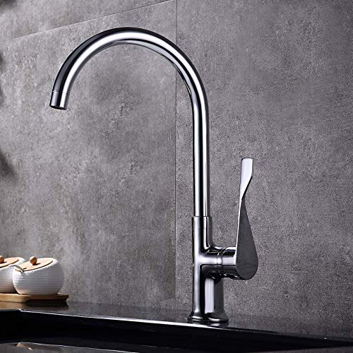 GAVAER Grifo Cocina, Giratorio a 360° Grifo de Cocina, Mango único Grifo Fregadero(Agua Fría y Caliente Disponible), Válvula de Cerámica, Acabado Cromado, Anticorrosión Anti-óxido.