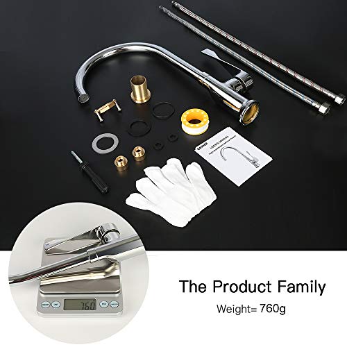 GAVAER Grifo Cocina, Giratorio a 360° Grifo de Cocina, Mango único Grifo Fregadero(Agua Fría y Caliente Disponible), Válvula de Cerámica, Acabado Cromado, Anticorrosión Anti-óxido.