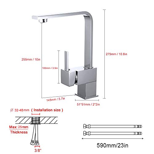 GAVAER Grifo de Cocina, Diseño Vertical Giratorio a 360° Grifo Cocina, Extraible Rociador Grifo Cocina, Frío y Calor Disponibles, Acabado Cromado, Anticorrosión Anti-óxido.