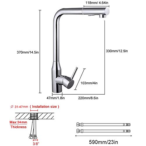 GAVAER Grifo de Cocina, Doble Función Extraible Rociador Grifo Cocina, Regulación de Agua Fría y Caliente, Válvula de Cerámica, Acabado Cromado, Anticorrosión Anti-óxido.