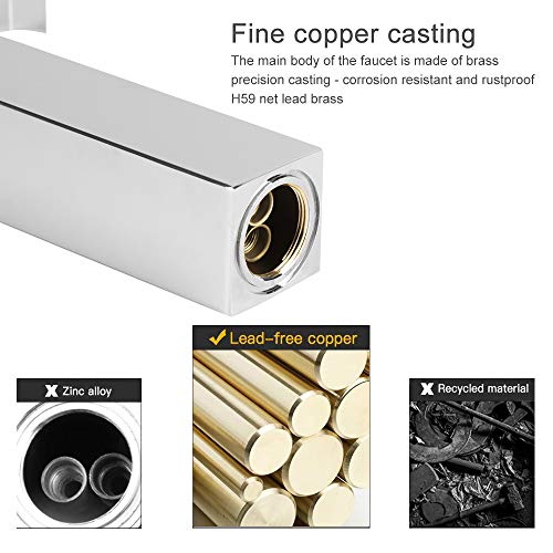 GAVAER Grifo de Lavabo, Alto Grifo Cascada Monomando, Control de Agua Fría y Caliente, Válvula de Cerámica, Acabado Cromado, Latón Grifos Fregadero.