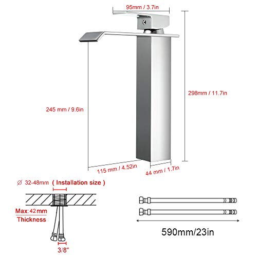 GAVAER Grifo de Lavabo, Alto Grifo Cascada Monomando, Control de Agua Fría y Caliente, Válvula de Cerámica, Acabado Cromado, Latón Grifos Fregadero.