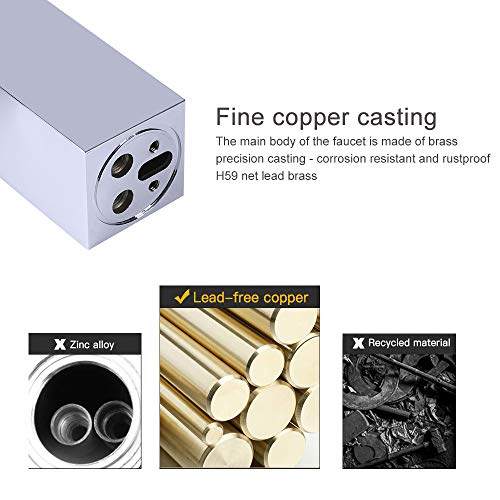 GAVAER Grifo de Lavabo Baño, Grifo Lavabo Monomando lavabo Cascada, Válvula De Cerámica, Agua Fria y Caliente Disponible, Cromo de latón - plateada Estilo de Moderno.