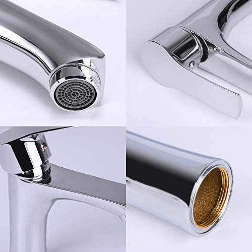 GAVAER Grifo de Lavabo, Función de Regulación de Agua Fría y Caliente, Válvula de Cerámica, Acabado Cromado, Anticorrosión Anti-óxido, Latón Grifos Fregadero.