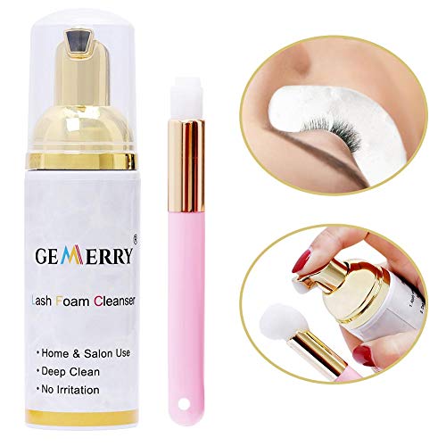 GEMERRY 60 ml de espuma de pestañas limpiador de pestañas champú de limpieza para extensiones de pestañas con cepillo de limpieza para uso doméstico y salón