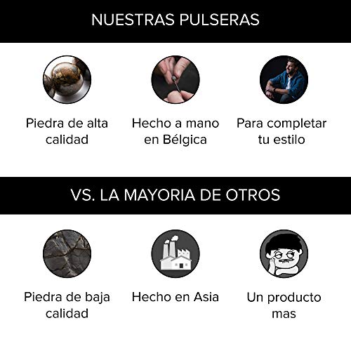 Gemini Pulsera De Hombre Pieza De Calaveras Hecho De Bolas De Piedra Preciosa Negra De Volcanica