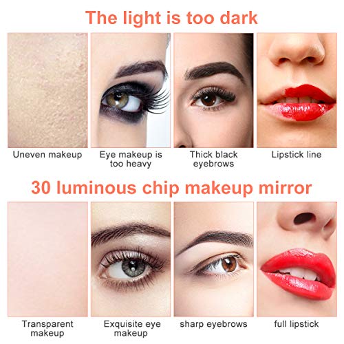 GEMITTO Espejo Maquillaje con Luz LED 5X + 10X de Aumento Espejo Cosmético Luminoso con Ventosa Fuerte 360° de Rotación, Blanco Espejo de Pared Iluminado para Afeitado de Baño y Viajes Blanco