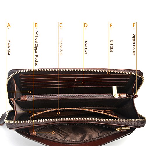 Gendi hombres de negocios billetera Vintage Brown zurriago hombres bolso de embrague 100% cuero genuino embrague bolsa de mano doble zipper monedero para hombre (café)