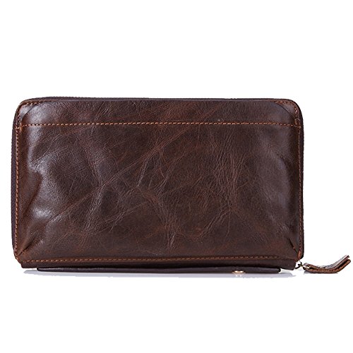 Gendi hombres de negocios billetera Vintage Brown zurriago hombres bolso de embrague 100% cuero genuino embrague bolsa de mano doble zipper monedero para hombre (café)