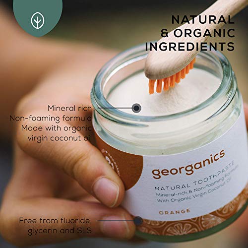 georganics Natural Aceite Coco Orgánico Pasta de dientes - Rojo mandarín - Natural pasta de Dientes Apto Para Infantil - SIN FLÚOR (60ml)