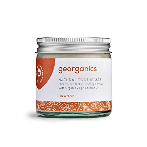 georganics Natural Aceite Coco Orgánico Pasta de dientes - Rojo mandarín - Natural pasta de Dientes Apto Para Infantil - SIN FLÚOR (60ml)