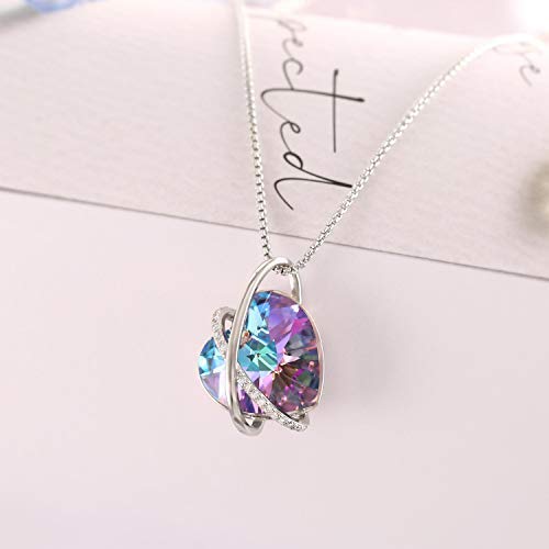 GEORGE · SMITH Love Echo Collar Plata para Mujer Collar Corazón Púrpura con Cristales de Swarovski, Collar Oro Rosa Collar Boda Regalos Cumpleaños para Mujer Niña