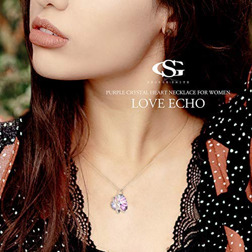 GEORGE · SMITH Love Echo Collar Plata para Mujer Collar Corazón Púrpura con Cristales de Swarovski, Collar Oro Rosa Collar Boda Regalos Cumpleaños para Mujer Niña