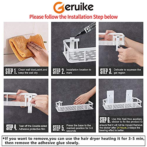 GERUIKE Baño Ducha Estantería Sin Necesidad de Taladrar Estantes de Pared Cesta Autoadhesivo Estante Ducha Sin Taladro para Champú y Gel De Ducha Baño Accesorios Blanco Rectangular 2 Niveles