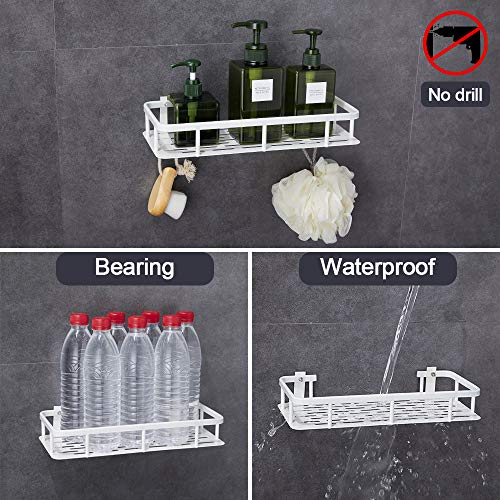 GERUIKE Baño Ducha Estantería Sin Necesidad de Taladrar Estantes de Pared Cesta Autoadhesivo Estante Ducha Sin Taladro para Champú y Gel De Ducha Baño Accesorios Blanco Rectangular 2 Niveles