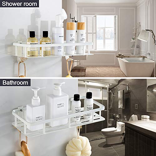 GERUIKE Baño Ducha Estantería Sin Necesidad de Taladrar Estantes de Pared Cesta Autoadhesivo Estante Ducha Sin Taladro para Champú y Gel De Ducha Baño Accesorios Blanco Rectangular 2 Niveles