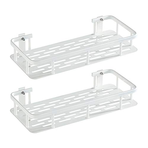 GERUIKE Baño Ducha Estantería Sin Necesidad de Taladrar Estantes de Pared Cesta Autoadhesivo Estante Ducha Sin Taladro para Champú y Gel De Ducha Baño Accesorios Blanco Rectangular 2 Niveles