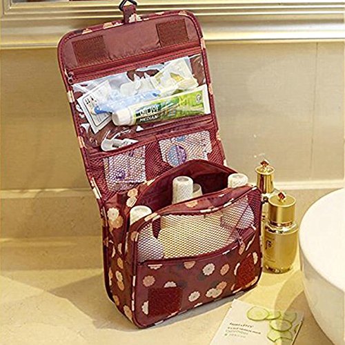 Gespout Neceser de Maquillaje Cosmético Bolsa Paquete Almacenamiento Caso de Gran Capacidad Bra Toalla para Mujeres Niñas Viaje Baño con Colgado Bolso Paño de Impermeable 24cm*18.5cm*9.5cm(Rojo)