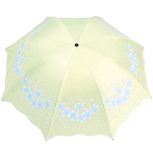 GFF Apagón Completo Golpear Plástico Negro Flor Princesa Paraguas Tres Protectores solares Plegables Sombrilla Anti-UV Secado rápido Paraguas Negro Pequeño Paraguas Grueso (Color: Amarillo)