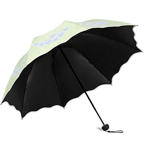 GFF Apagón Completo Golpear Plástico Negro Flor Princesa Paraguas Tres Protectores solares Plegables Sombrilla Anti-UV Secado rápido Paraguas Negro Pequeño Paraguas Grueso (Color: Amarillo)