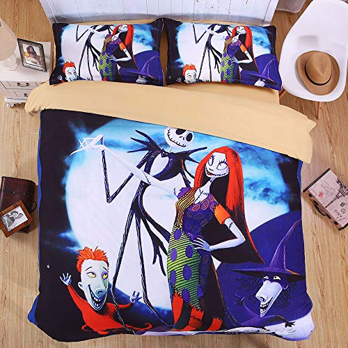 GFYL Juego de Funda nórdica de Halloween, Pesadilla de Halloween 3D Antes de Navidad Juego de Funda nórdica de Dibujos Animados 4 Piezas Juego de Cama súper Suave Ropa de Cama,B,220x240cm(87x94inch)