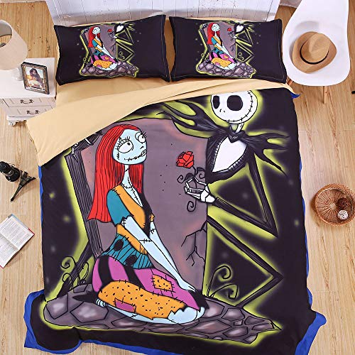 GFYL Juego de Funda nórdica de Halloween, Pesadilla de Halloween 3D Antes de Navidad Juego de Funda nórdica de Dibujos Animados 4 Piezas Juego de Cama súper Suave Ropa de Cama,B,220x240cm(87x94inch)