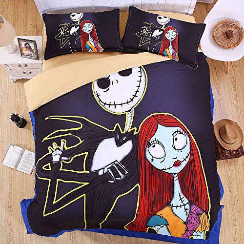 GFYL Juego de Funda nórdica de Halloween, Pesadilla de Halloween 3D Antes de Navidad Juego de Funda nórdica de Dibujos Animados 4 Piezas Juego de Cama súper Suave Ropa de Cama,B,220x240cm(87x94inch)
