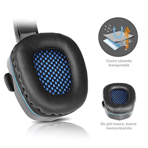 GHB Sades Auriculares Gaming Cascos con Microfono SA-901 Sonido Envolvente 7.1 con USB para PC Ordenador Portátil Azul y Negro