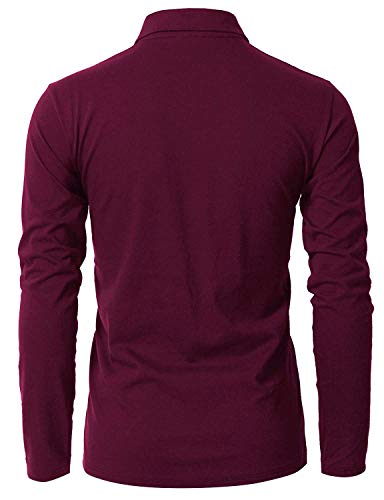 GHYUGR Polo Manga Larga Hombre Algodón Negocios Elegante Bordado de Ciervo Golf Tennis Otoño Invierno Poloshirt Camisas,Rojo Vino,XL