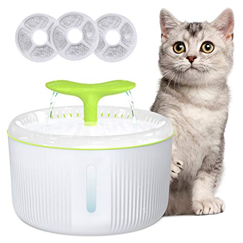 Gifort Fuente de Agua para Gatos, 2L Fuente Bebedero Silencia con 3 Filtros de Carbón Activado, Dispensador de Agua Automático para Mascotas, Perros y Gatos