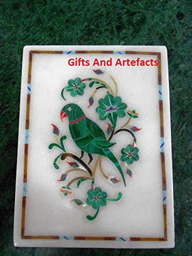 Gifts And Artefacts Caja de Joyas de mármol con Incrustaciones de Piedras semipreciosas de malaquita, diseño de Loro, se Puede Regalar en Cualquier ocasión para tu Madre, 4 Pulgadas x 3 Pulgadas