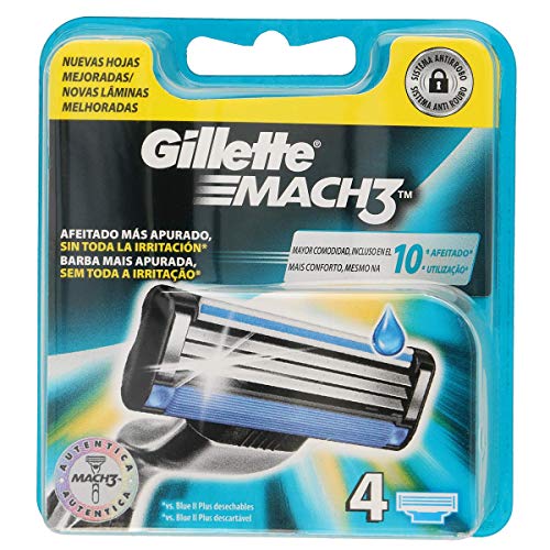 Gillette Mach3 Recambio de Maquinilla de Afeitar para Hombre - 4 Recambios