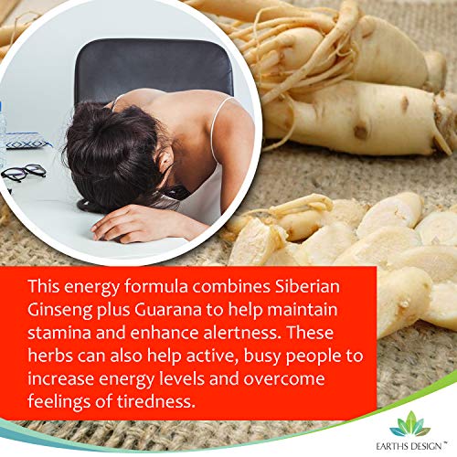 Ginseng Siberiano & Guaraná - 850mg – Alta Concentración para Aumentar la Energía – Extracto 25:1 de Ginseng 300mg | Extracto 4:1 Guaraná 300mg – Para Hombres y Mujeres - 90 Cápsulas de Earths Design