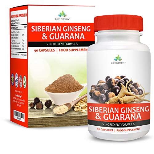 Ginseng Siberiano & Guaraná - 850mg – Alta Concentración para Aumentar la Energía – Extracto 25:1 de Ginseng 300mg | Extracto 4:1 Guaraná 300mg – Para Hombres y Mujeres - 90 Cápsulas de Earths Design