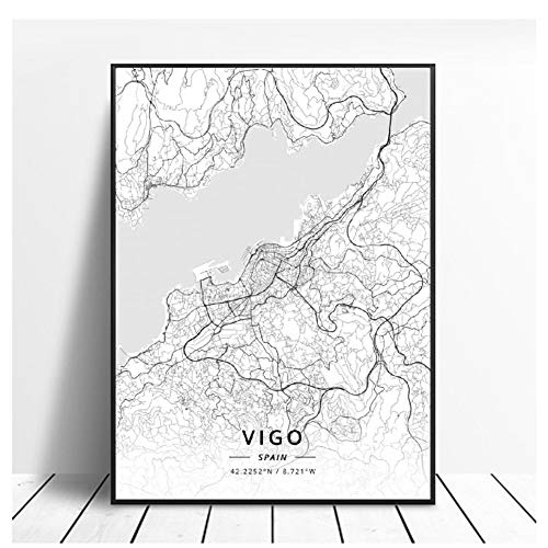 GIRDSS Lleida Toledo Logrono Vigo Murcia Burgos España Canvas Art Map Poster-60X80cm sin Marco