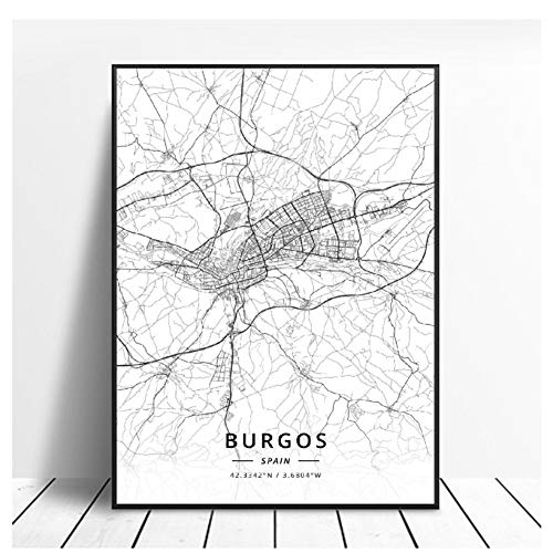 GIRDSS Lleida Toledo Logrono Vigo Murcia Burgos España Canvas Art Map Poster-60X80cm sin Marco
