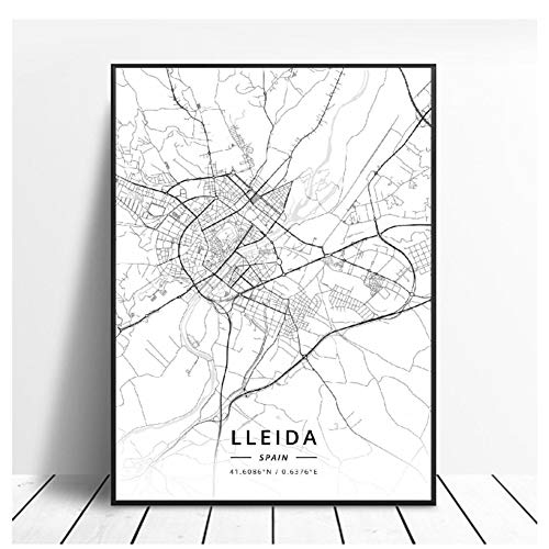 GIRDSS Lleida Toledo Logrono Vigo Murcia Burgos España Canvas Art Map Poster-60X80cm sin Marco