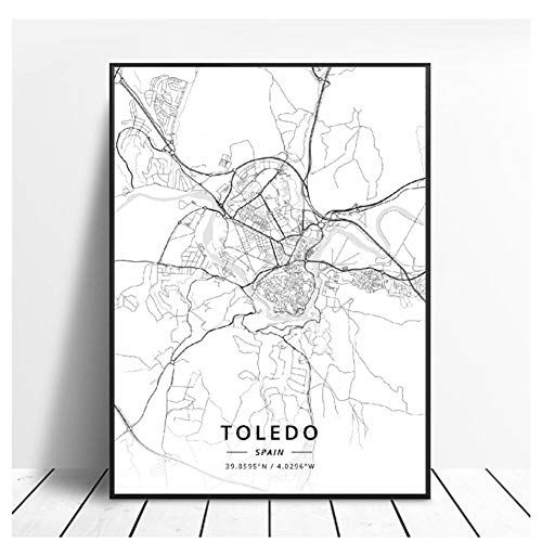 GIRDSS Lleida Toledo Logrono Vigo Murcia Burgos España Canvas Art Map Poster-60X80cm sin Marco