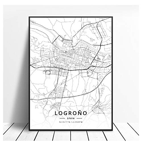 GIRDSS Lleida Toledo Logrono Vigo Murcia Burgos España Canvas Art Map Poster-60X80cm sin Marco