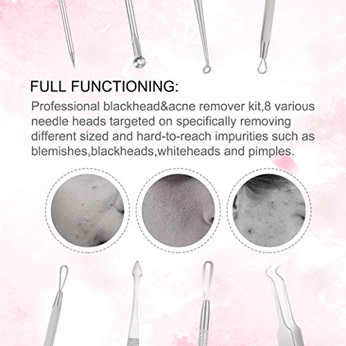 Girls'love talk Herramienta Extractora de Espinillas,Removedor de espinillas,8Pcs Extractor de Comedones para Limpieza de Nariz y Cara con Bolsa de Cremallera