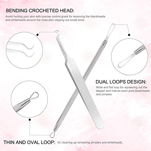 Girls'love talk Herramienta Extractora de Espinillas,Removedor de espinillas,8Pcs Extractor de Comedones para Limpieza de Nariz y Cara con Bolsa de Cremallera